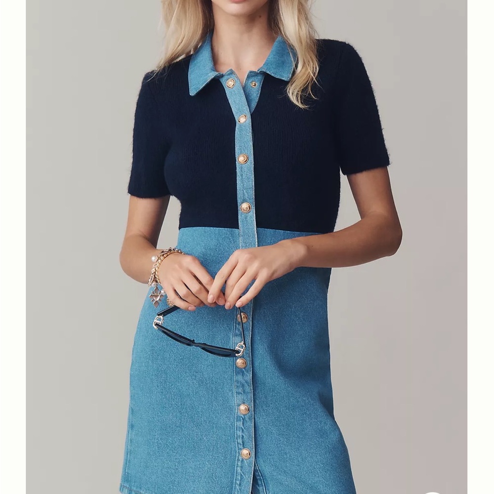 NWT Pilcro Denim Sweater Dress Navy Size L